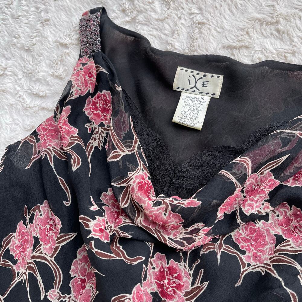 ICE silk beaded floral maxi dress long cowl neck vintage Y2K‎ pink black fairy M - Picture 7 of 17